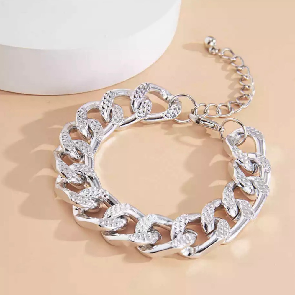 Silver Miami Cuban Aluminum Chain Bracelet - Picture 4 of 8